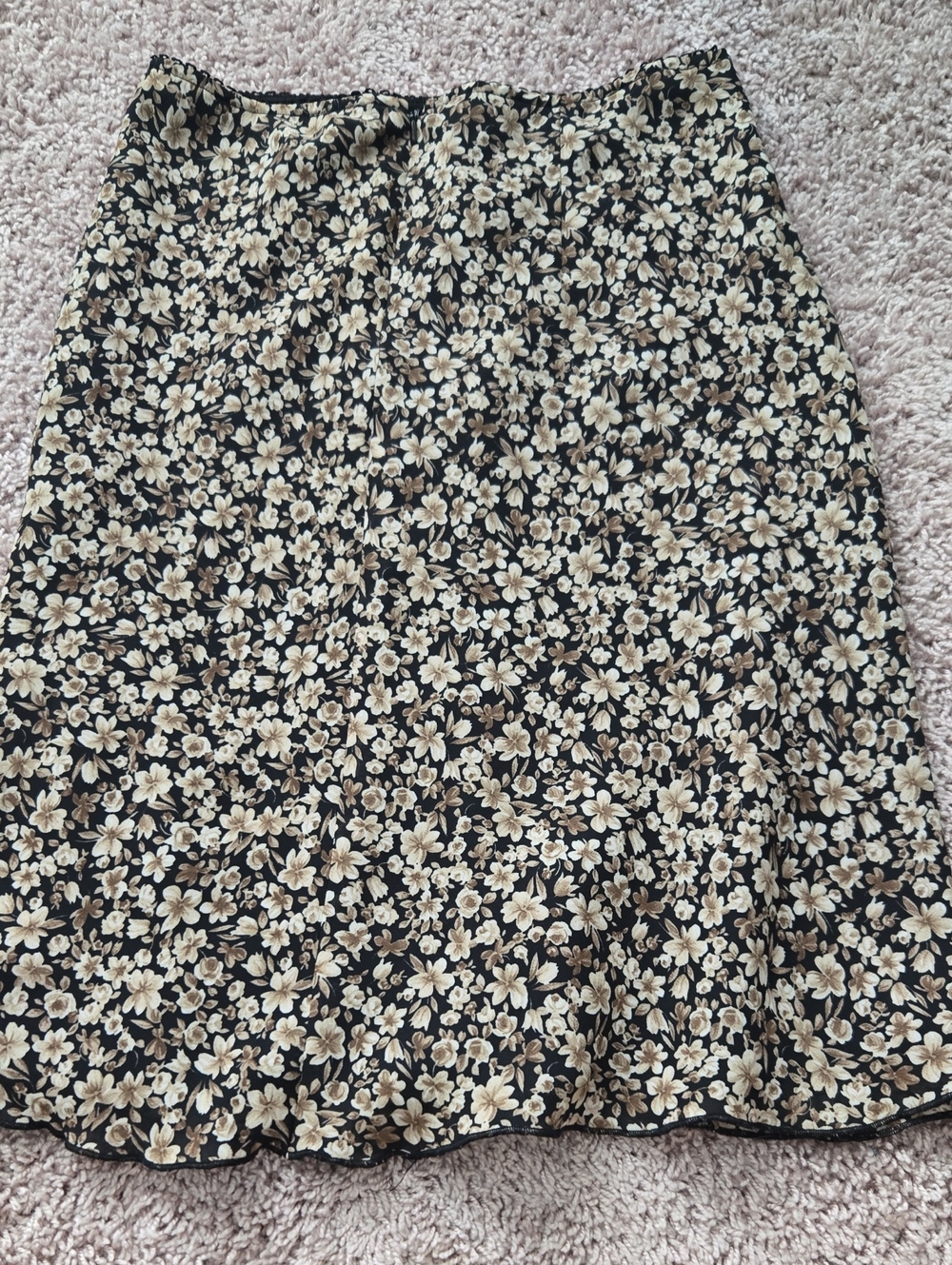Black A-Line Skirt with Cream Floral Print